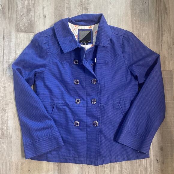 Volcom Blue & White Striped Double Breasted Collared Blazer size Medium - Picture 13 of 15